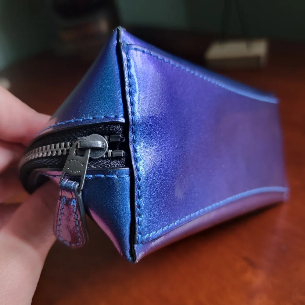 Coach F29412 Holographic Blue Purple Patent Leather Cosmetic Pouch Bag